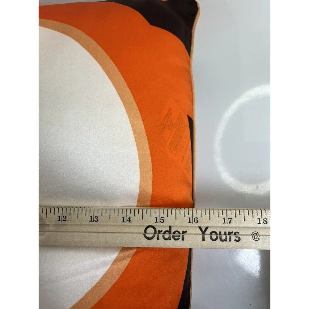 NEW Set Plush Living‎ Pillows 100% Silk Satin Orange Brown Geo Print Cozy MCM
